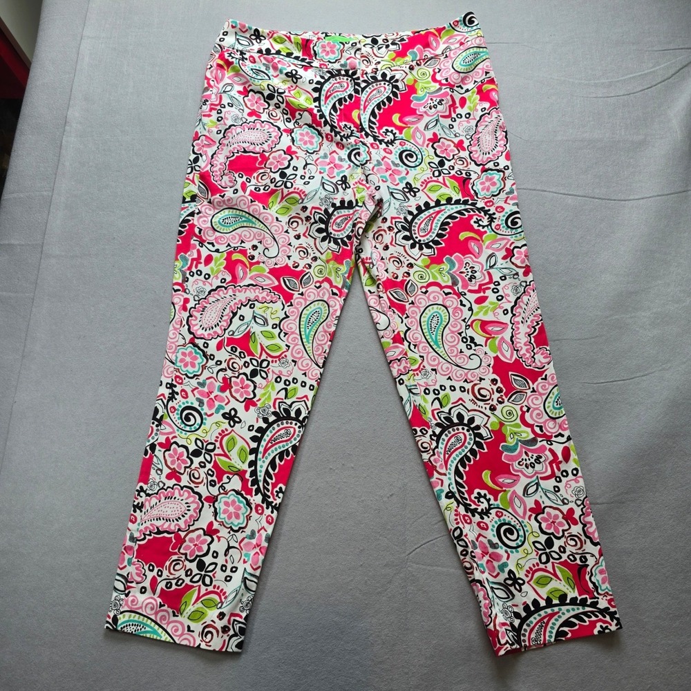 Pappagallo Pink Green Paisley Ankle Pants 12 Vibrant Bright Preppy Resortwear